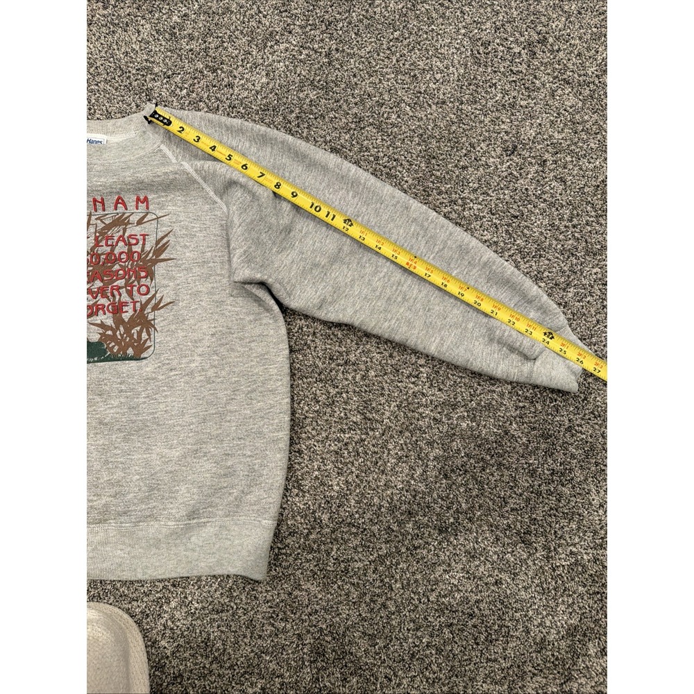Vintage 80s Hanes Vietnam Sweatshirt Mens Medium Made in USA Gray - Picture 6 of 7